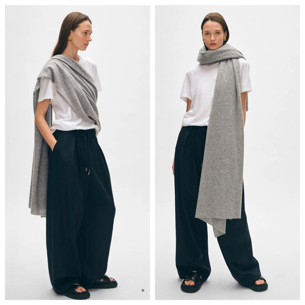 White + Warren 100% Cashmere Travel Wrap Shawl in Heather Grey 81 X 36 NWOT